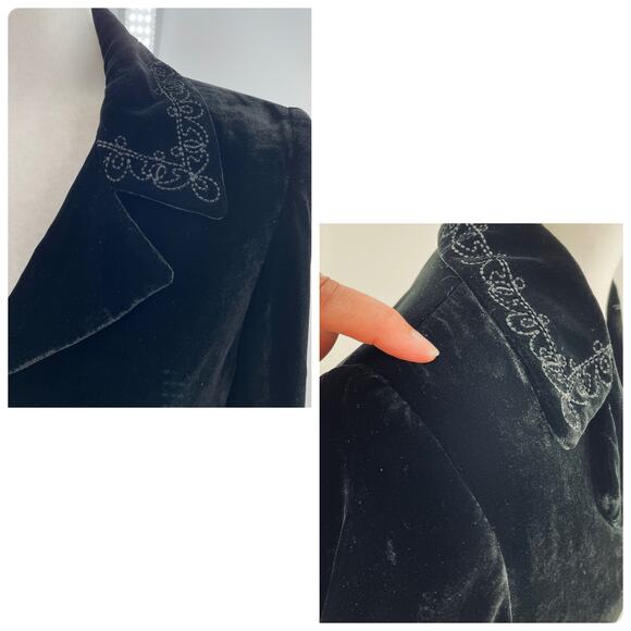Tahari Black Velvet Embroidered Trim Cropped Ruffle Hem Evening Dressy Jacket 6 - Picture 9 of 14